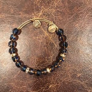 Alex and Ani blue and brown beaded gold bangle